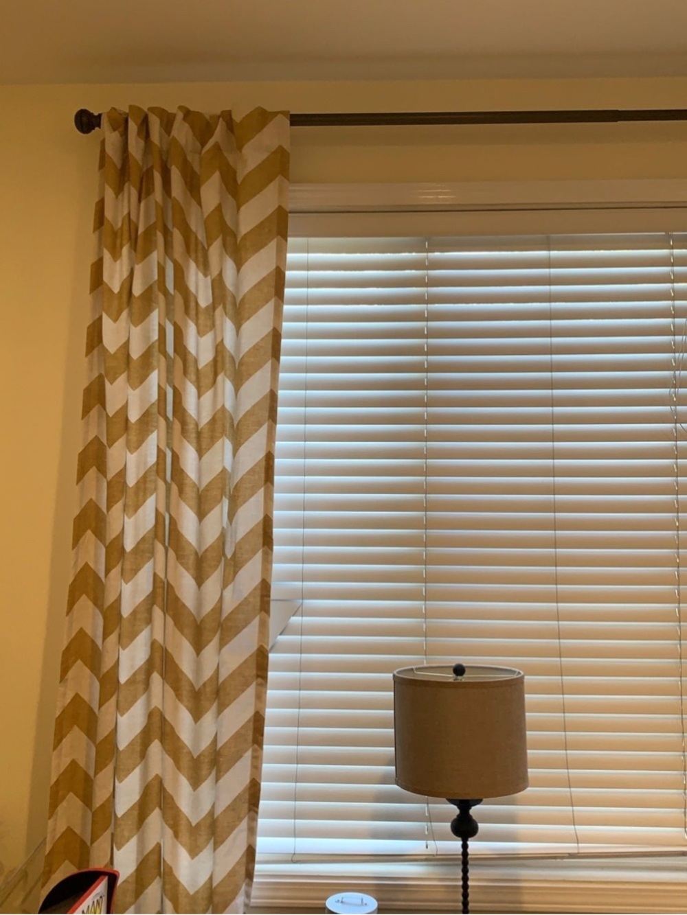 Chevron Pattern Gold and White Window Curtain Panel - Home Accents